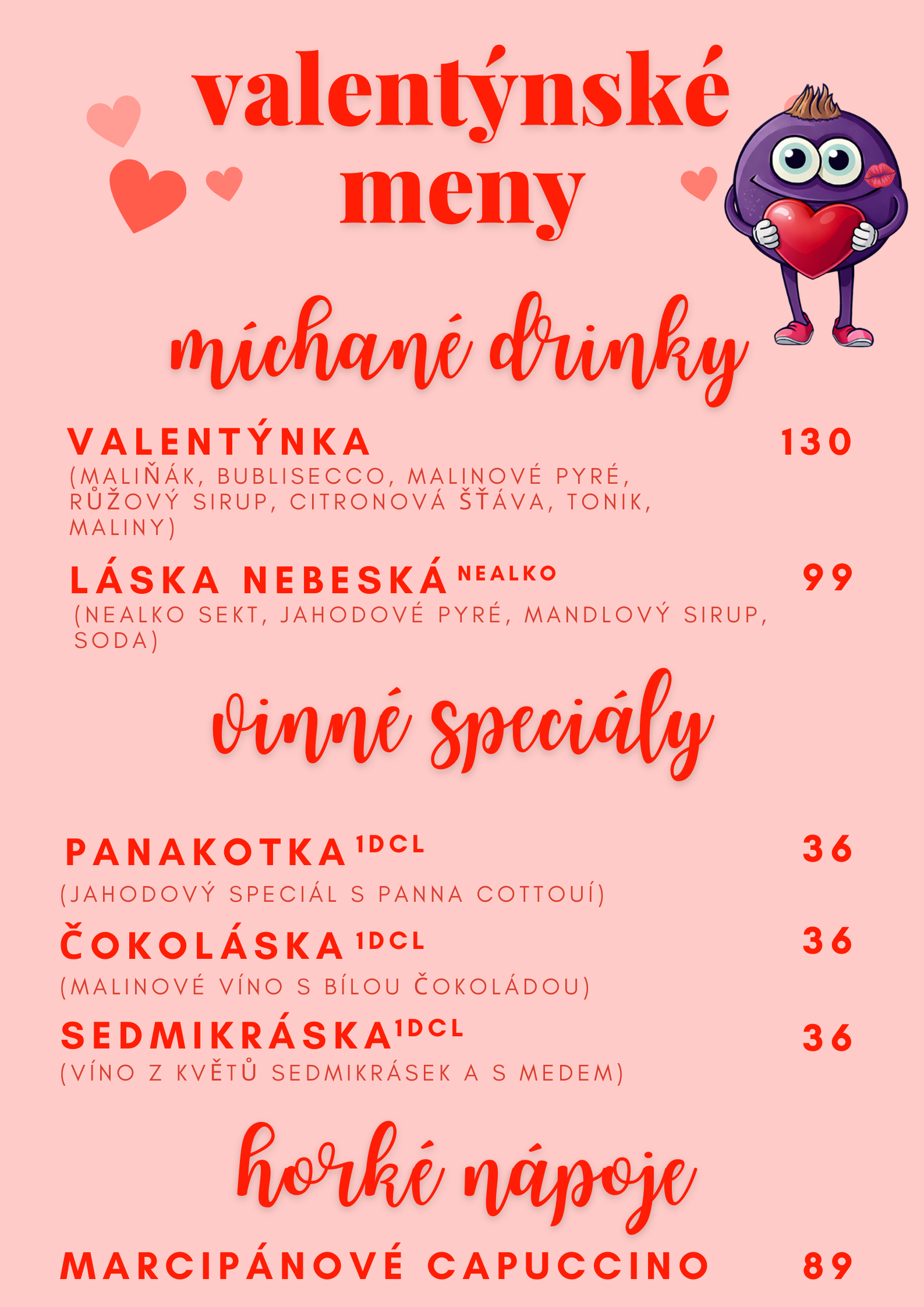 Valentýnské menu od 2.2.2026